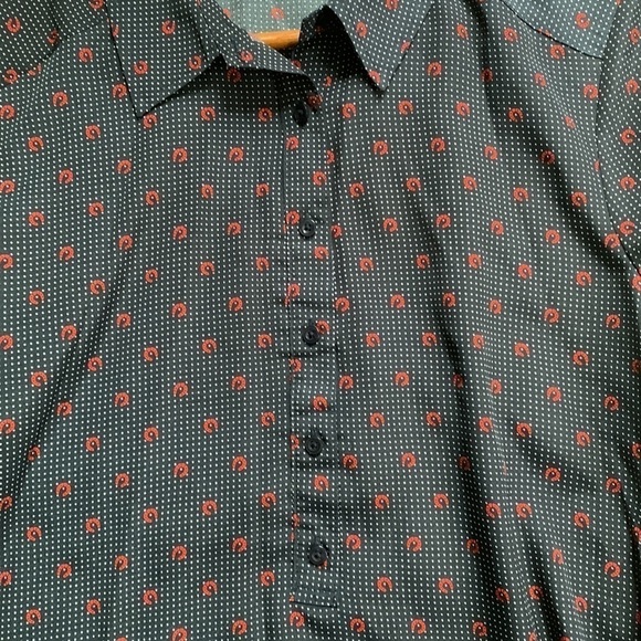 ANN Taylor navy polkadot horseshoe half-button blouse long sleeve top - Picture 4 of 6